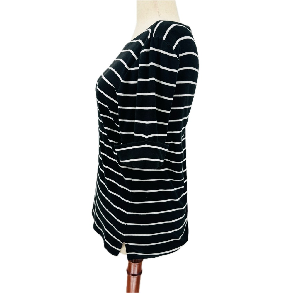 Lauren Ralph Lauren Top Womens XL Black White Stripe Cuffed Short Sleeve Vented - Picture 4 of 9